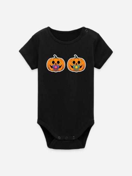 Pumpkin pacifier grimaces - Organic Short Sleeve Baby Bodysuit by Stanley/Stella - black