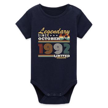 October 1992 Vinatge Retro Birthday Gift - Organic Short Sleeve Baby Bodysuit by Stanley/Stella - navy - Front