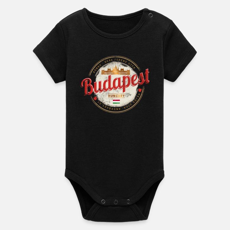 Budapest Design Hongrie Vintage Parlement Souvenir - Body bébé manches courtes bio Stanley/Stella - noir