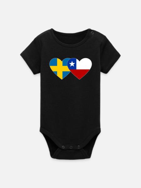 Schweden Chile Flagge Herz - Organic Kurzarm-Babybody von Stanley/Stella - Schwarz