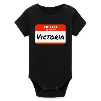 Hello My Name Is Victoria Étiquette Étiquette - Body bébé manches courtes bio Stanley/Stella - noir - Devant