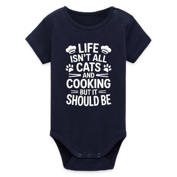 Cooking Saying Cats Funny Baking Gift - Organic Short Sleeve Baby Bodysuit by Stanley/Stella - navy - Front