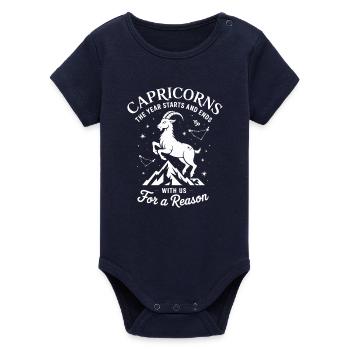Capricorn Zodiac Sign - Organic Short Sleeve Baby Bodysuit by Stanley/Stella - navy - Front