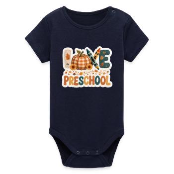 Amour Préscolaire Thanksgiving Automne Feuilles Enseignant - Body bébé manches courtes bio Stanley/Stella - marine - Devant