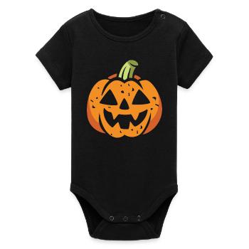 Funny Halloween Pumpkin Face - Organic Short Sleeve Baby Bodysuit by Stanley/Stella - black - Front