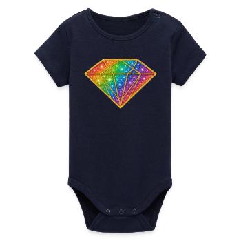 Rainbow Diamond Glitter - Organic Short Sleeve Baby Bodysuit by Stanley/Stella - navy - Front