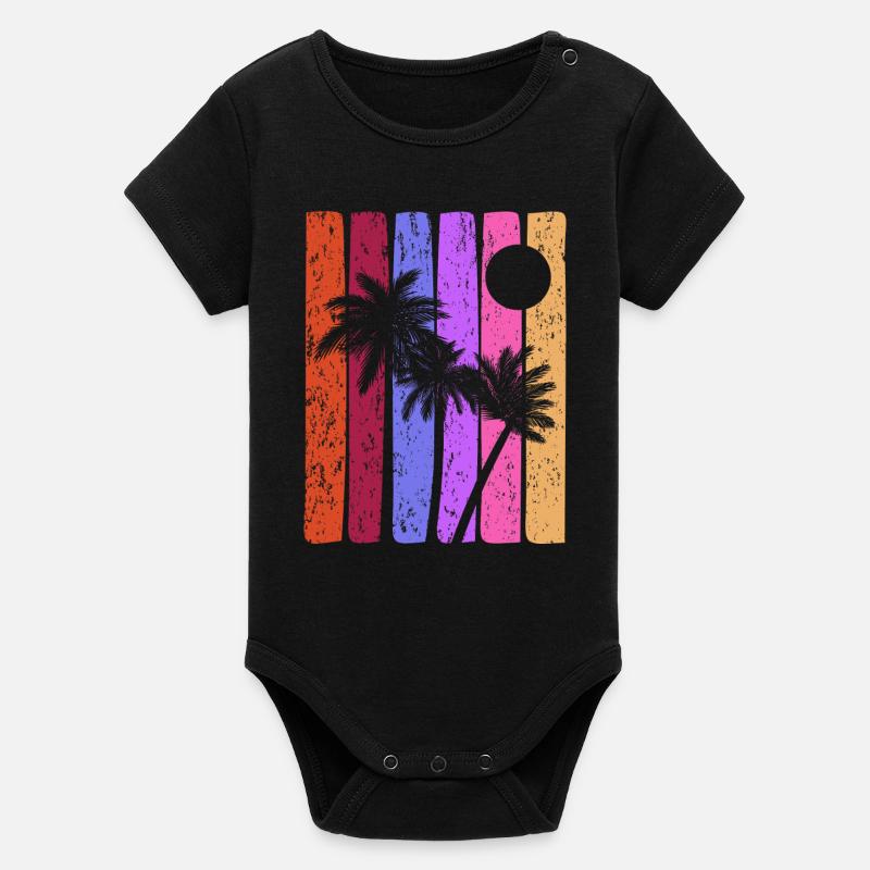 Rayures tropicales coucher de soleil - Body bébé manches courtes bio Stanley/Stella - noir