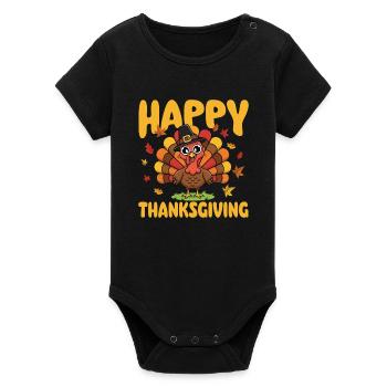 Happy Thanksgiving Autumn Harvest Blend - Organic Short Sleeve Baby Bodysuit by Stanley/Stella - black - Front