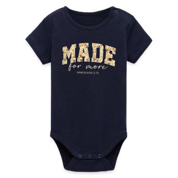 Made for More Bible Quote Blossoms - Organic Short Sleeve Baby Bodysuit by Stanley/Stella - navy - Front