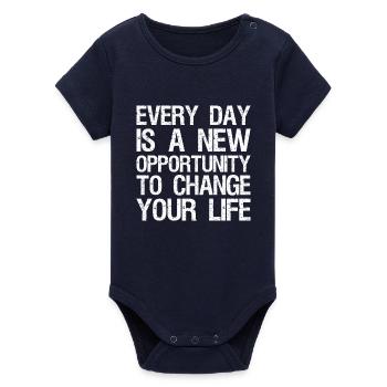 every day is a new opportunity to change your life - Organic Short Sleeve Baby Bodysuit by Stanley/Stella - navy - Front