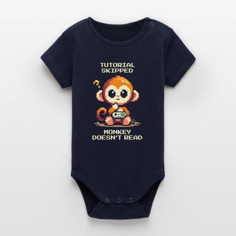 Tutorial skipped – Monkey doesn't read | Noob humor Organic Short Sleeve Baby Bodysuit by Stanley/Stella