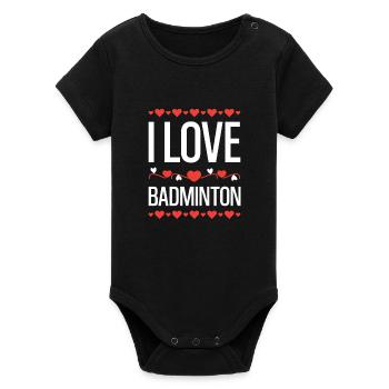 J’adore le design de cœur de badminton - Body bébé manches courtes bio Stanley/Stella - noir - Devant