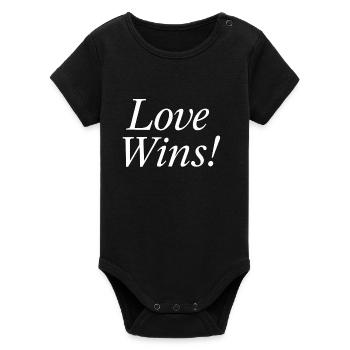 NEW -- Love Wins! - Organic Short Sleeve Baby Bodysuit by Stanley/Stella - black - Front