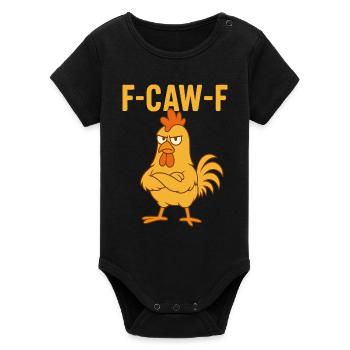 F-CAW-F Funny Chicken - Organic Short Sleeve Baby Bodysuit by Stanley/Stella - black - Front