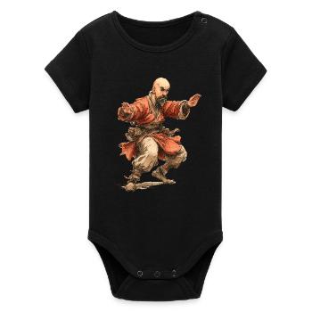 Kungfu Mönch - Organic Kurzarm-Babybody von Stanley/Stella - Schwarz - Vorne