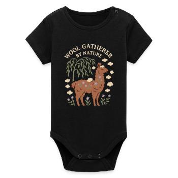 Cottagecore Llama Aesthetic Cute Farm Animal - Organic Short Sleeve Baby Bodysuit by Stanley/Stella - black - Front