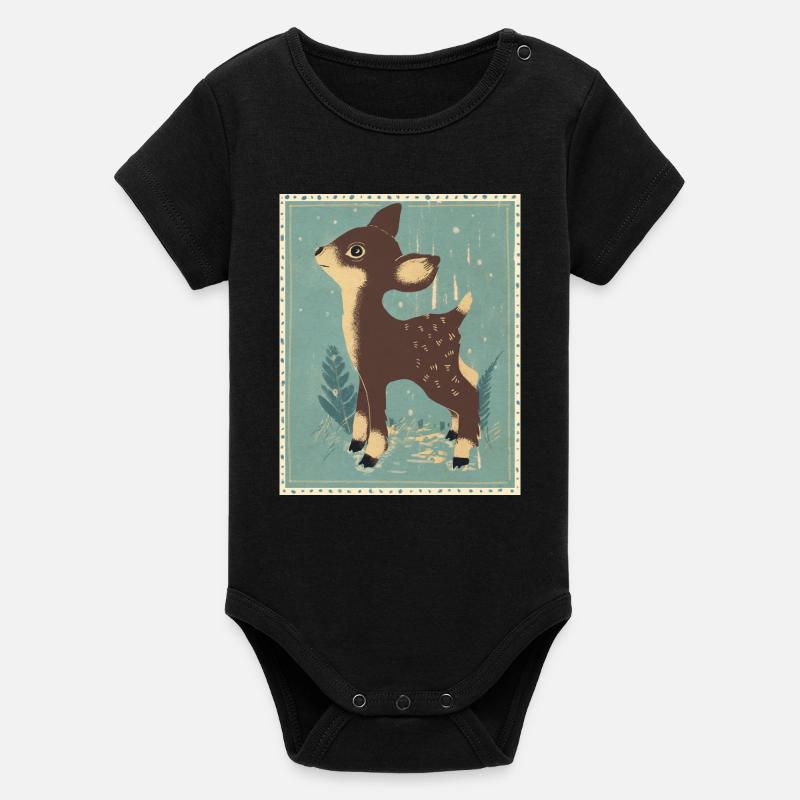Cerfs dans la forêt rétro - Body bébé manches courtes bio Stanley/Stella - noir