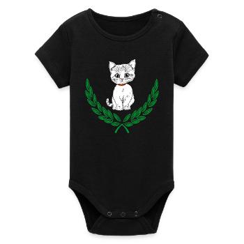 White in Laurel Wreath - Organic Short Sleeve Baby Bodysuit by Stanley/Stella - black - Front