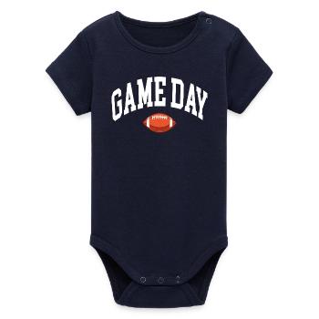 Game Day Football Fan - Organic Short Sleeve Baby Bodysuit by Stanley/Stella - navy - Front