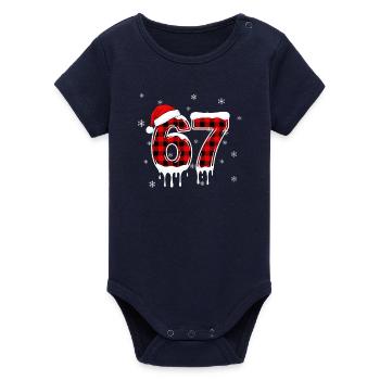 Six Seven 6 7 Meme Plaid Design with Santa Hat - Organic Short Sleeve Baby Bodysuit by Stanley/Stella - navy - Front