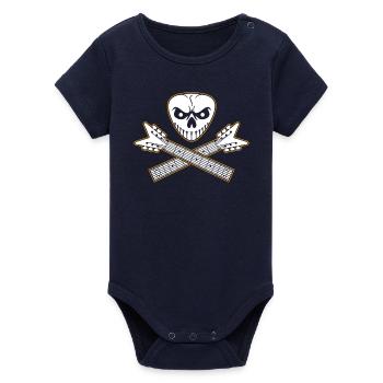 Guitar Pick Skull and Guitar Crossed Bones - Organic Short Sleeve Baby Bodysuit by Stanley/Stella - navy - Front