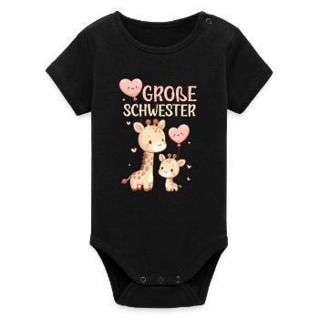 Große Schwester Giraffen Geschwisterkind - Organic Kurzarm-Babybody von Stanley/Stella - Schwarz - Vorne
