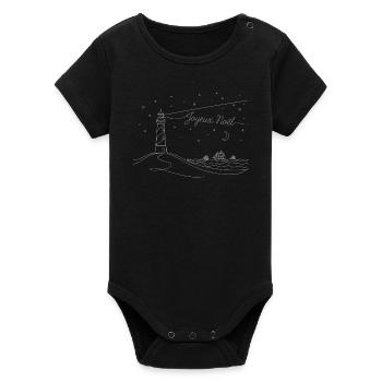 Joveux Noel Christmas Lighthouse Beach - Organic Short Sleeve Baby Bodysuit by Stanley/Stella - black - Front