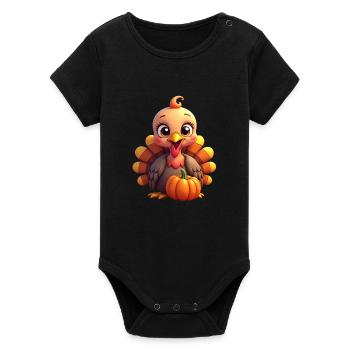 Bébé dinde de Thanksgiving - Body bébé manches courtes bio Stanley/Stella - noir - Devant