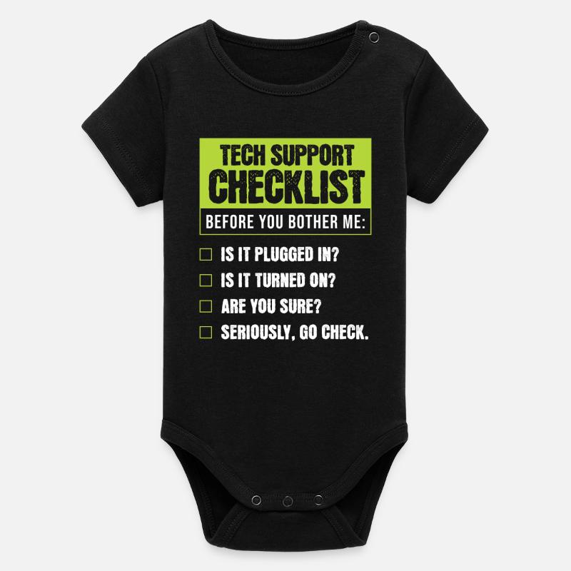 Tech Support Humor Checklist for Everyday Troubles - Organic Short Sleeve Baby Bodysuit by Stanley/Stella - black