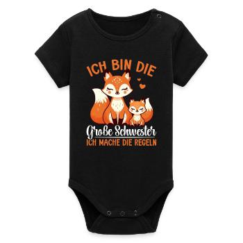 Große Schwester Fuchsliebhaber Geschwister - Organic Kurzarm-Babybody von Stanley/Stella - Schwarz - Vorne