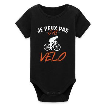 Je peux pas J'ai Vélo - Body bébé manches courtes bio Stanley/Stella - noir - Devant