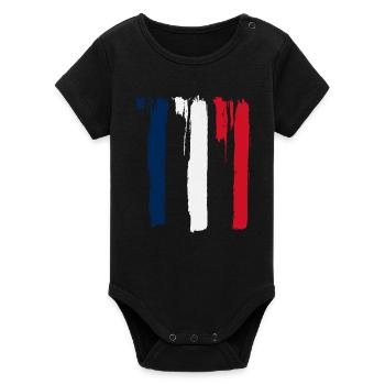 France Stripes - Organic Short Sleeve Baby Bodysuit by Stanley/Stella - black - Front