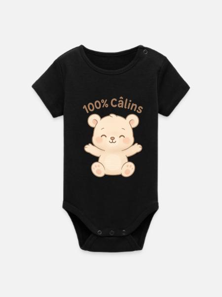 100% Câlins Ourson Doux - Body bébé manches courtes bio Stanley/Stella - noir