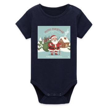 Le Père Noël de Noël avec sac et canne en sucre d’orge - Body bébé manches courtes bio Stanley/Stella - marine - Devant