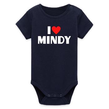 I Love Mindy Red Heart Retro Statement - Organic Short Sleeve Baby Bodysuit by Stanley/Stella - navy - Front