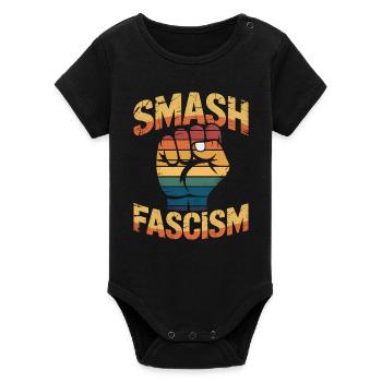Smash Fascism - T-shirt antifasciste - Body bébé manches courtes bio Stanley/Stella - noir - Devant