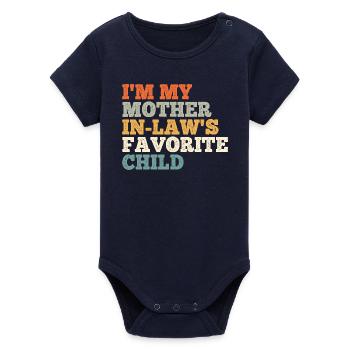 Stepmother's favorite child - Organic Short Sleeve Baby Bodysuit by Stanley/Stella - navy - Front
