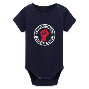 Anti-Fascist Fathers Against the Right - Cool Logo - Organic Short Sleeve Baby Bodysuit by Stanley/Stella - navy - Front