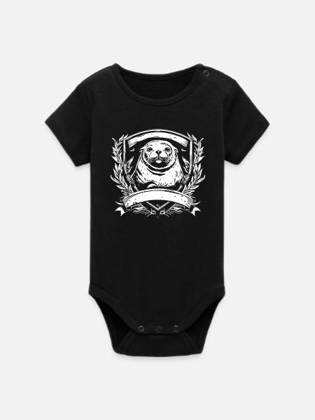 Seelöwe Otter im Laurel-Abzeichen - Organic Kurzarm-Babybody von Stanley/Stella - Schwarz