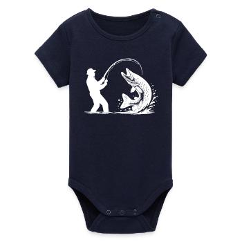 Pike Angler Fishing Predator Angler Gift - Organic Short Sleeve Baby Bodysuit by Stanley/Stella - navy - Front