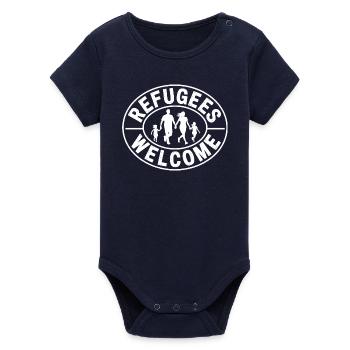 Réfugiés Bienvenus - Produits dérivés antifascistes - Body bébé manches courtes bio Stanley/Stella - marine - Devant