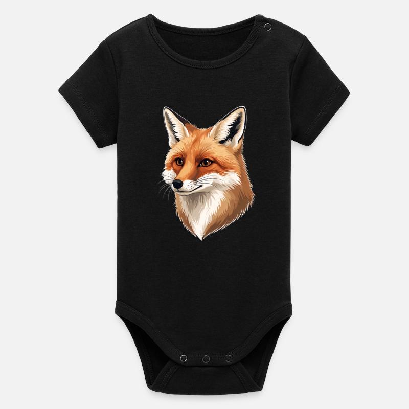 Illustration de tête de renard : tons chauds de la nature - Body bébé manches courtes bio Stanley/Stella - noir