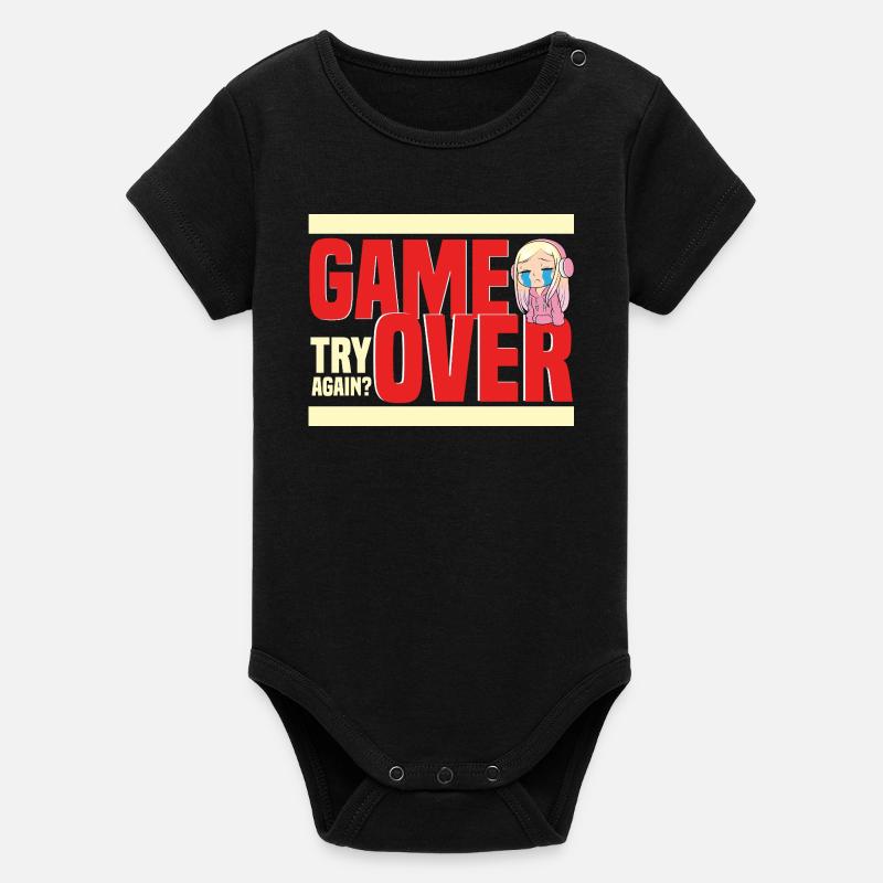 Un humour rétro de game over encore ? - Body bébé manches courtes bio Stanley/Stella - noir