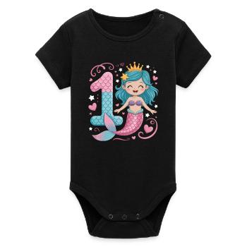 Mermaid 1st Birthday 1 Year - Organic Short Sleeve Baby Bodysuit by Stanley/Stella - black - Front
