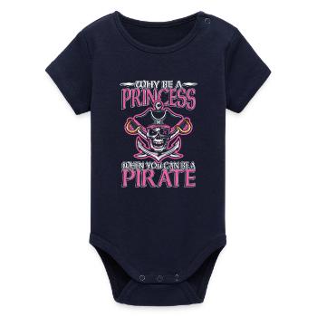 Pirate Princess Skull Edition - Organic Short Sleeve Baby Bodysuit by Stanley/Stella - navy - Front
