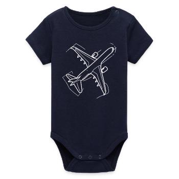 Airplane Drawing - Organic Short Sleeve Baby Bodysuit by Stanley/Stella - navy - Front