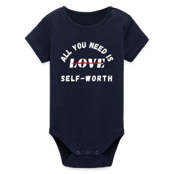 All You Need Is Self-Worth – Mental Health - Organic Short Sleeve Baby Bodysuit by Stanley/Stella - navy - Front