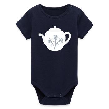 Floral Teapot Bloom - Organic Short Sleeve Baby Bodysuit by Stanley/Stella - navy - Front