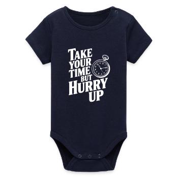 Take Your Time but Hurry Up - Organic Short Sleeve Baby Bodysuit by Stanley/Stella - navy - Front
