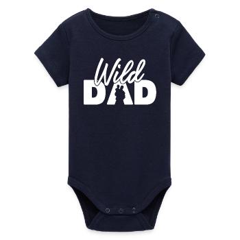 Wild Dad Fatherhood Adventure Silhouette - Organic Short Sleeve Baby Bodysuit by Stanley/Stella - navy - Front